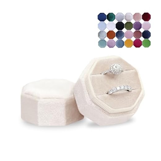 BLUTETE Velvet 2 Slots Jewelry Ring Box Engagement Wedding Box Keepsake Box Bridal Photo Ring Double Slots Octagon (Champagne)
