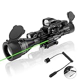 4-16x50AO Rifle Scope Combo Red/Green Dual Illuminated with Tail Switch Green Laser 4 Holographic Reticle Red Dot 5Modes Flashlight for Rail Mount (JG5GL Laser Scope)