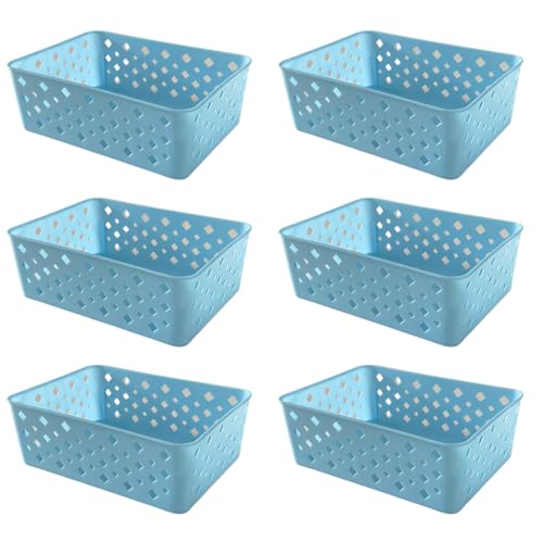 Kit 6 Cestos Multiuso Organizador Gaveta Empilhável 19x14x6 Cor:Azul