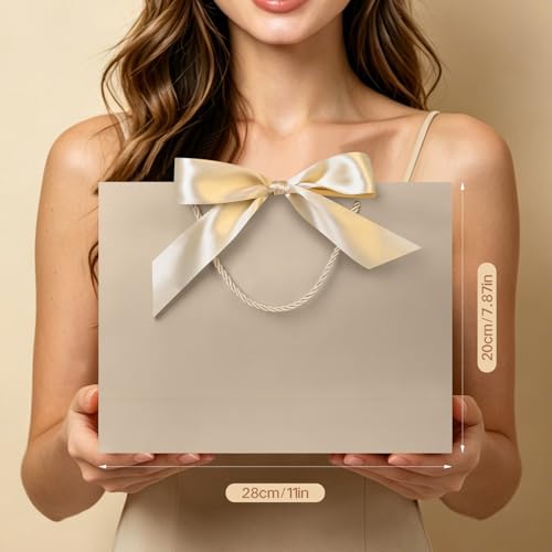 Image of JMANNI Gift Bags with Handles, 11 inch Small Gift Bag for Presents, 2 Pcs Bags with 4 Tissue Paper and 2 Cards for Graduation Baby Shower Wedding Fathers Day Mother's Day Birthday Party (Golden-Silver)