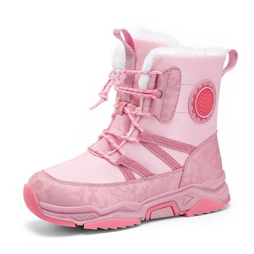 Boys Girls Thickened Warm Snow Boots Insulated Faux Fur Lined Water-Resistant Non-Slip Winter Outdoor Hiking Boots with Drawstring
