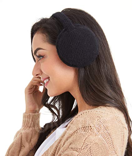 Earmuffs for Women Classic Foldable Ear Muffs Winter Accessory Outdoor Ear Warmer (Black)