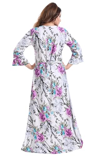 Image of Fabme Women's Crepe Printed Flare Nighty with Long Sleeves /Night Gown /Nightwear /Maxi - Combo