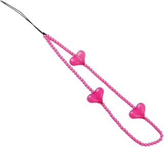COLORFUL BLING 1-2PCS Lovely Heart Beaded Phone Charms Lanyard Wrist Strap Handmade Wristlet Keychain Anti-Lost Mobile Phone Chain-Hot Pink