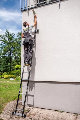 DRABEST - Gelenkleiter 4x3 Sprossen - aus Aluminium und Stahl - Klappleiter, Aluleiter - Maximale Belastung bis 125 kg - Mehrzweckleiter, Ausziehleiter - 0,32 x 0,98 x 0,25 m