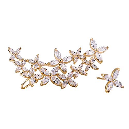Boucles d'oreilles or jaune 9k anti irritation hélix fleur moissanite femme
