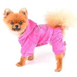 SMALLLEE_LUCKY_STORE Pet Clothes for Small Dog Cat Soft Velvet Crown Jumpsuit Coat Hooide Pajamas Tracksuit Pink XS SMALLLEE_LUCKY_STORE Pet Clothes for Small Dog Cat Soft Velvet Crown Jumpsuit Coat Hooide Pajamas Tracksuit Pink XS
