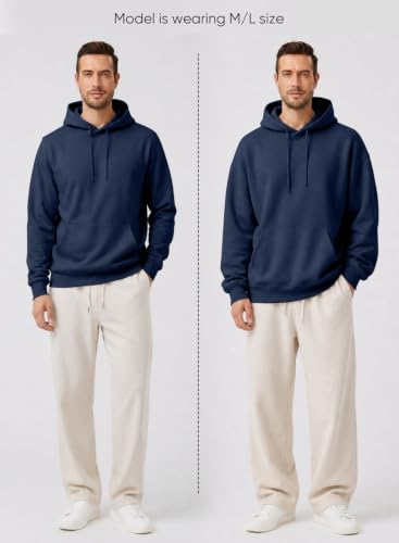 Image of JMIERR Mens Fleece Lined Hoodie Pullover Drawstring Pocket Winter Warm | Cozy fleece-lined pullover, adjustable drawstring hood, kangaroo pocket, regular fit, machine wash