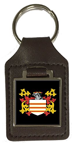 Porte-clé en cuir marron Fettes Family blason gravé pour homme et femme