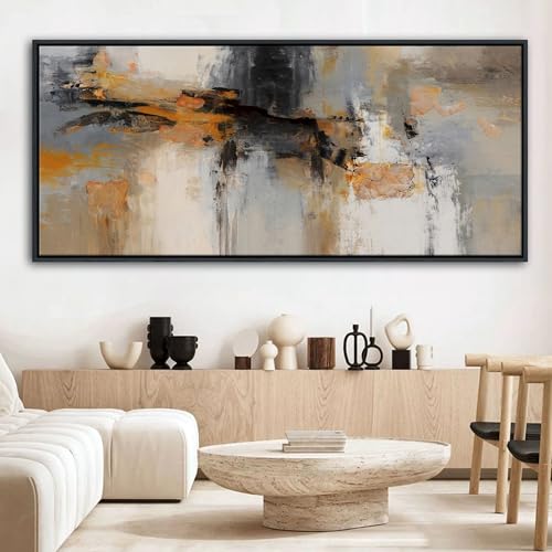 Image of AJAZIKO Large Abstract Canvas Wall Art - Wall Art for Living Room and Bedroom, Modern Wall Decor in Orange and Gray Hues, Perfect Office Decorations for Work