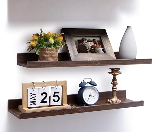Image of Aries Wooden Floating Wall Shelf| Wall Rack Shelf | Wall Mount for Living Room, Bedroom, Kitchen (Ledge, Set of 2, Walnut, XX-Large (24inches))