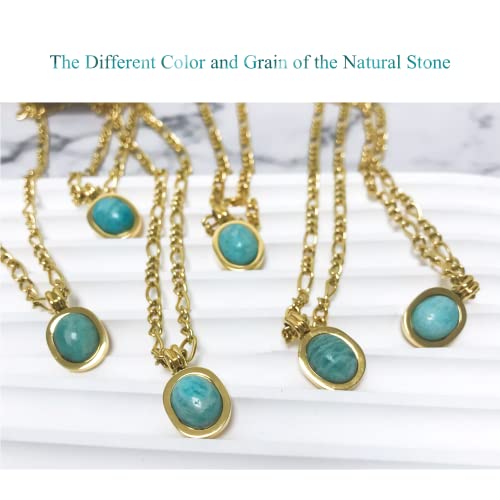 Unilogue Mint Green Oval Natural Stone Holiday Style Roman Amazonite 18K Gold Plated Titanium Steel Necklace Choker Chain #TOP7