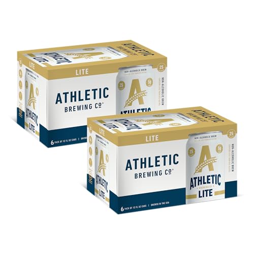 Athletic Brewing Company Craft Non Alcoholic Beer, Low Carb Light Brew With Rice & Malt Body, Pair With Salad & Pizza, Vegan, Low Calorie Athletic Lite, 12 Pack, 12 FL Oz Cans