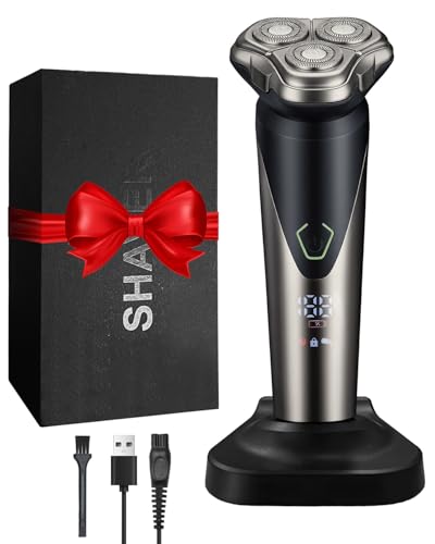 Lorrtta Electric Razor for Men, Men’s Electric Shavers with Charging Base and Gift Box IPX5 Waterproof 80 mins Runtime LED Display Full Washable Beard Trimmer, Gift for Birthdays Father's Day