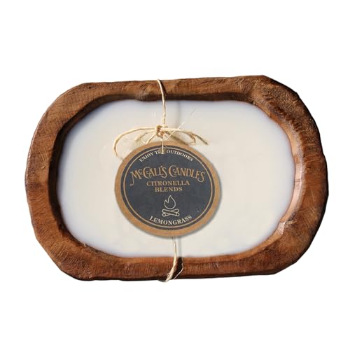 Image of McCall's Candles | Citronella Lemongrass | Rustic Wooden Bread Bowl Candle | Multi-Wick | USA-Poured Wax | Outdoor-Ready | Reusable Hand-Carved Bowl