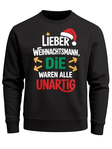 MoonWorks Sweatshirt Herren Weihnachtspullover Spruch Lustig Lieber Weihnachtsmann die Waren alle unartig Xmas Weihnachtsoutfit Männer Schwarz XL