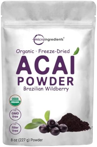 Organic Acai Powder, 8oz | 100% Natural Fruit Powder | Freeze-Dried Brazilian Wildberry Source | No Sugar & Additives | Great Flavor for Drinks, Smoothie, & Beverages | Non-GMO & Vegan Friendly