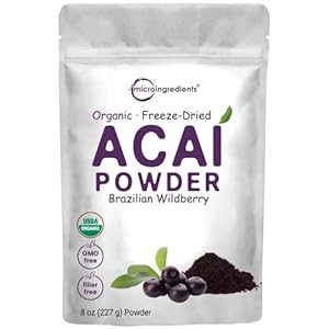 Organic Acai Powder, 8oz | 100% Natural Fruit Powder | Freeze-Dried Brazilian Wildberry Source | No Sugar & Additives | Great Flavor for Drinks, Smoothie, & Beverages | Non-GMO & Vegan Friendly