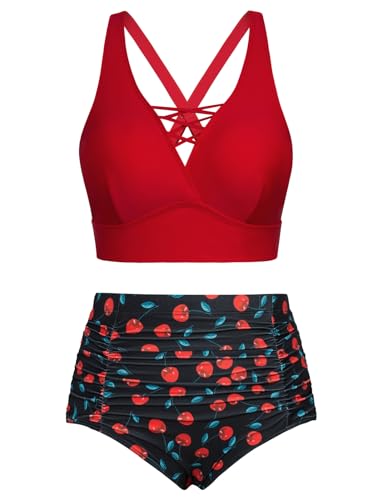 Hanna Nikole Bikini Sets for Women Plus Size Front Strappy Two Piece Bathing Suits High Waist Tummy Control Swimsuit