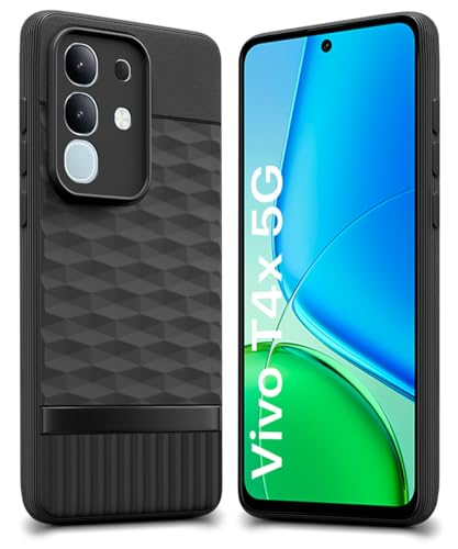 Image of WOW IMAGINE Back Cover for Vivo T4x 5G | iQoo Z10x 5G | Vivo Y31 Pro 5G with Hexa Cube Design | Rubberised Case | Inner Velvet Fabric | Matte Silicone Flexible Mobile Case | Camera Protection - Black