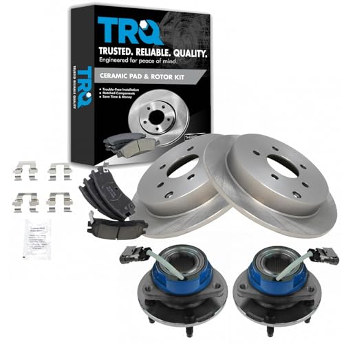 Image of TRQ Rear Brake Pad and Rotor Set Ceramic Compatible with 2002-2006 Buick Rendezvous 2002-2004 Chevrolet Venture Oldsmobile Silhouette 2001-2005 Pontiac Aztek 2002-2005 Montana