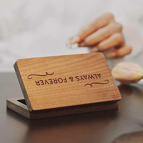 Prazoli Ring Box for Wedding Ceremony - Wooden Ring Bearer Box Wedding Accessories , Double Ring Boxes for Two Rings Case , Rustic Keepsake Wedding Ring Holder , Small His and Hers Ring Box For Couple