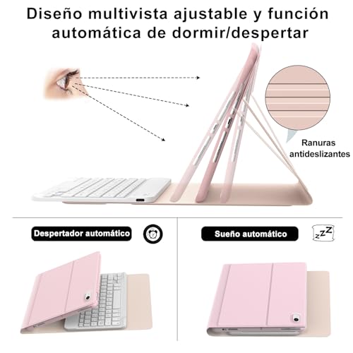 Teclado para iPad 9 Gen y 8 Gen IVEOPPE Español Ñ con Funda Magnética Color Rosa 5