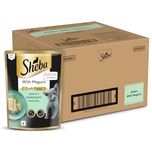 Image of Sheba Pate Kitten Wet Cat Food, Maguro, 28 x 70g, Soft Pate Texture, Hydrating Food Crafted Ingredients, Balanced Nutrition for Muscle Development 