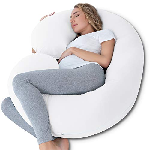 Image of INSEN Pregnancy Body Pillow,Full Body Pillow,C Shaped Full Body Pillow with Cotton Cover (White Cotton)