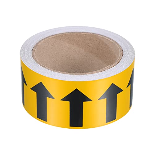 Image of PATIKIL Flow Arrow Tape, Polyethylene Pipe Marking Sticker with Reflective Strips, Waterproof & Heat Resistant, for Pipe Flow Directional Identification, 2 inch x 33 ft, Yellow/Black