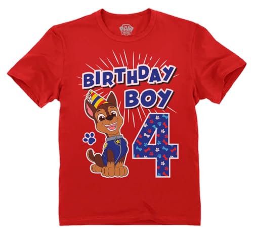 Chase 4th Birthday Shirt for Boys - Toddler Paw Patrol Party Outfit - T-Shirt Gift for 4 Year Old 4T Red