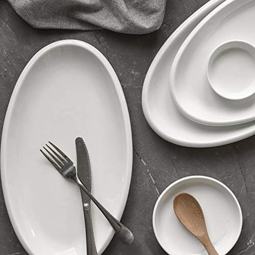 DOWAN 14" Large Serving Platters, Oval Serving Plates, White Porcelain Platters Oven Safe, Dinner Plates Serving Dishes for Entertaining, Party, Meat, Appetizers, Dessert, Set of 2, White