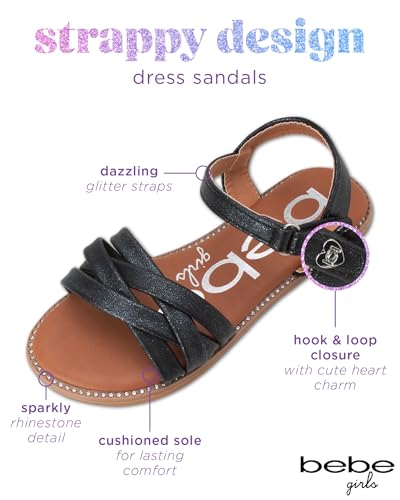 Image of bebe Girls' Sandals - Two Strap Open Toe Flat Dress Sandals with Heart Accent, Easter Summer Shoes for Little and Big Girls