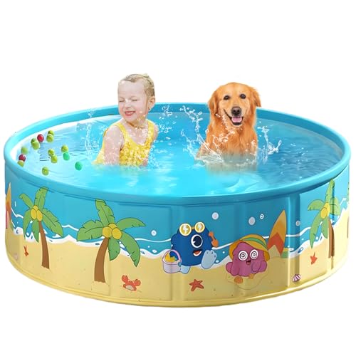 Image of Foldable Swimming Pool for Kids 47.2 inchx17.7 inch Hard Plastic Portable Dog Pool Anti-Slip Collapsible Pets Bathtub Kiddie Pool Indoor Outdoor Backyard (JellieMons 48'')