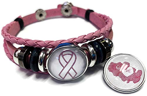 Care Bear Breast Cancer Awareness Ribbon Pink Leather Bracelet W/2 Snap Jewelry Charms #TOP1