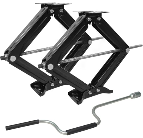 Image of MaxxHaul RV Stabilizer Leveling Scissor Jacks 4-24 Inch Height 9500 lb Capacity Each Speed Crank Handle Alloy Steel Set of 2 (50971)