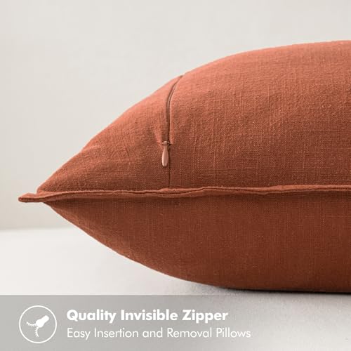 Image of MIULEE Decorative Linen Pillow Covers 18x18 Inch Rust Boho Farmhouse Neutral Couch Throw Pillows for Bed Pack of 2 Accent Modern Pillowcase Summer Sofa Livingroom Home Decor
