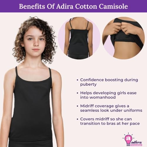 Image of Adira | Cotton Camisole for Beginners | Beginners Cami for Puberty | Flat Padding for Nipple Coverage | Confidence for School & Home | Soft Stretchy Cotton | Pack of 3