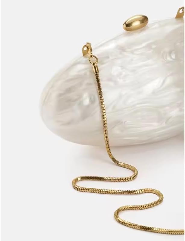 Pearl Effect Egg Shell Clutch Purse, Acrylic Evening Handbag, Ivory White