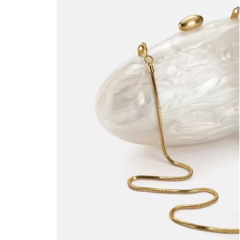 Image of Oval Acrylic Evening Clutch Bag, Ivory White Pearl Effect Shell Shaped Purse, Formal Wedding Prom Party Handbag for Women