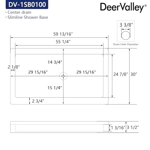 Image of DeerValley 60 inchL X 30 inchW Center Drain Shower Base in White
