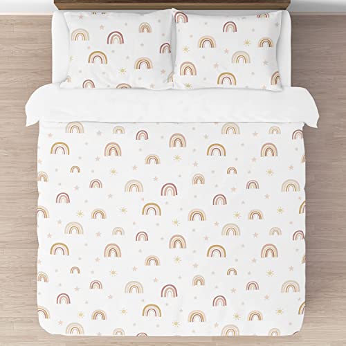 Sweet Jojo Designs Boho Rainbow Girl Full/Queen Bedding Set Kid Comforter Childrens Size - 3 Pieces - Blush Pink Dusty Rose Gold Yellow Mauve Taupe Beige Tan Bohemian Stars Sun Celestial Vintage Sky #TOP2