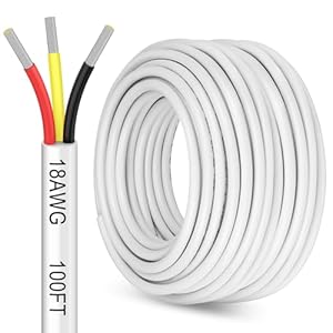 100FT 18 Gauge 3 Conductor Electrical Wire,18/3 Low Voltage Landscape Wire, 18 AWG Stranded Tinned Copper 3 Wire Cable for LED Lighting Strips Automotive Marine, White