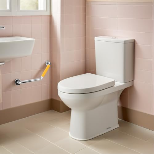 Barra de apoyo de acero inoxidable para baño con mango de silicona amarilla antideslizante 8