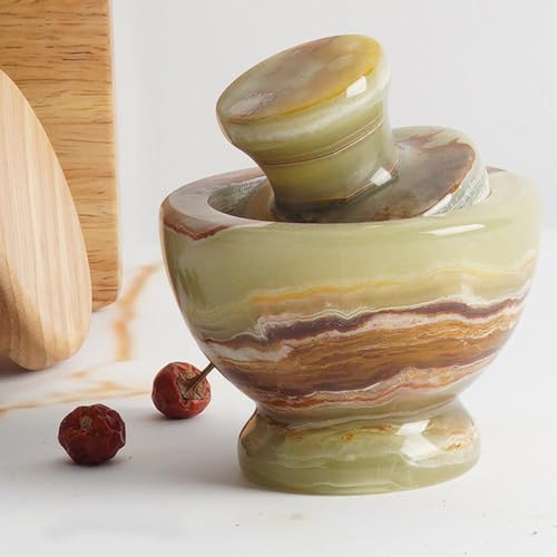 Marblous Krafts Marble Mortar and Pestle Set 4.5\" Inches Spice Crusher Green Onyx Grinder for Kitchen, Garlic Crusher, Spice Grinder and Herb Grinder Kitchen Set