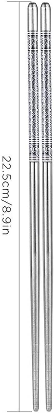 Chopsticks 5 Pairs 22cm Metal Non-Slip Chopsticks,Retro Blue White Porcelain Pattern Stainless Steel Sushi Sticks Convenient(C)