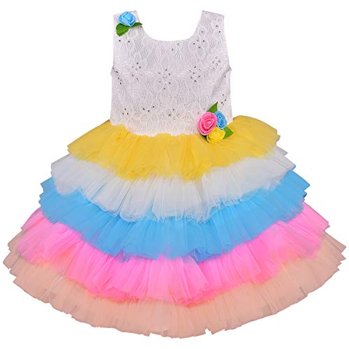 Image of Wish Karo Baby Girls' Knee Length Dress (Fe2637Mltnw 6-12 Months Multicolour 6-12 Months)