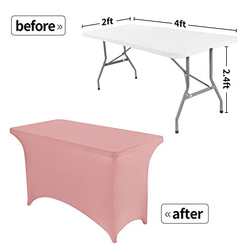 Image of Peomeise 4FT Spandex Table Cover Rectangular Stretch Spandex Tablecloth (Dusty Rose,4FT)