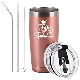 Cpskup 50th Birthday Gifts for Women, Fifty Fabulous Stainless Steel Insulated Travel Tumbler with L