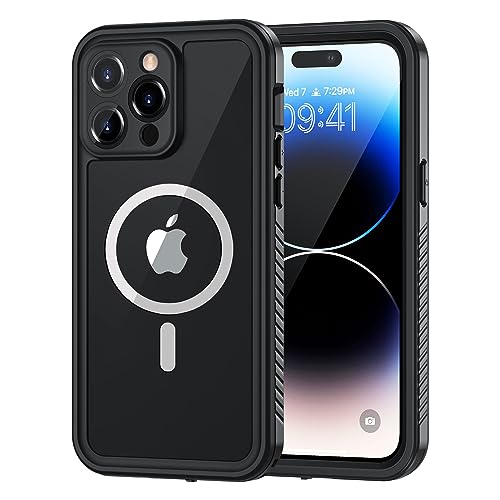 Lanhiem Magnetic for iPhone 14 Pro Max Case Waterproof Dustproof Case with Built-in Screen Protector Compatible with Magsafe Full Body Protective Cover for iPhone 14 Pro Max 6.7 inch -Black